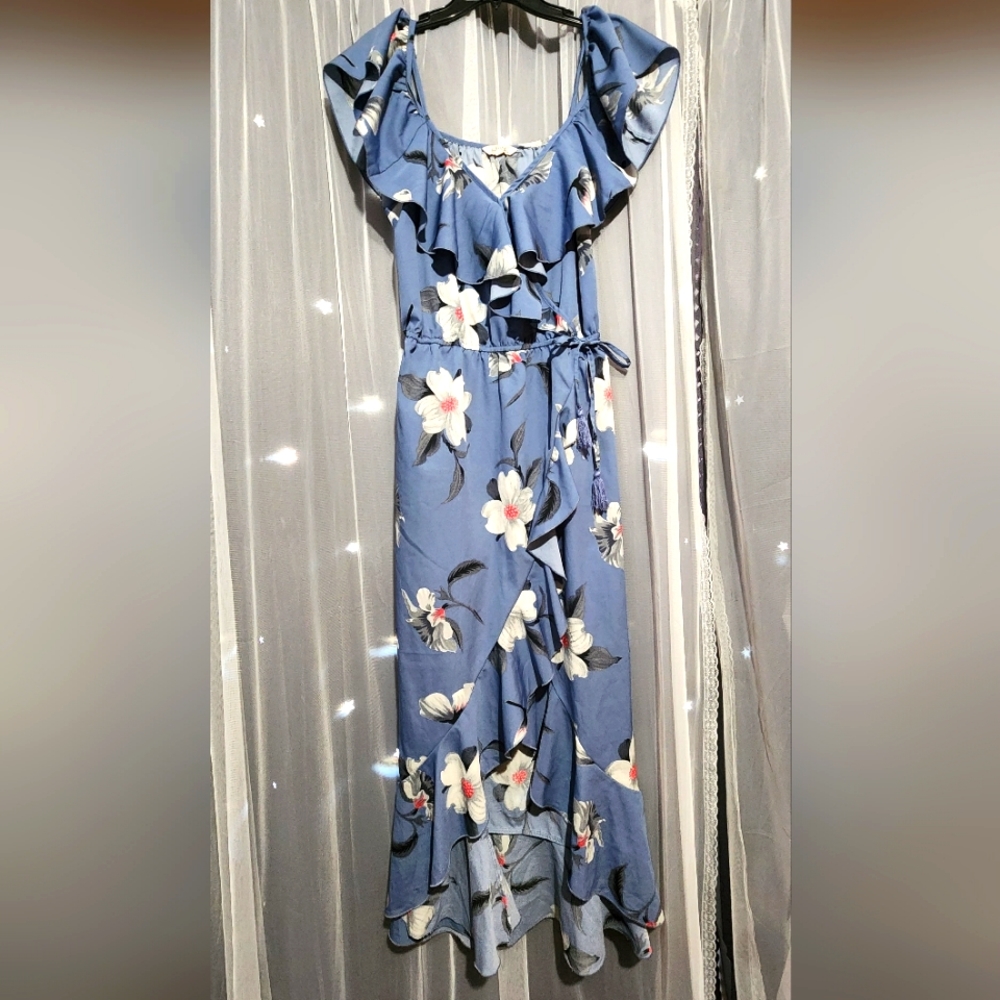 Light Blue Floral Ruffle Dress